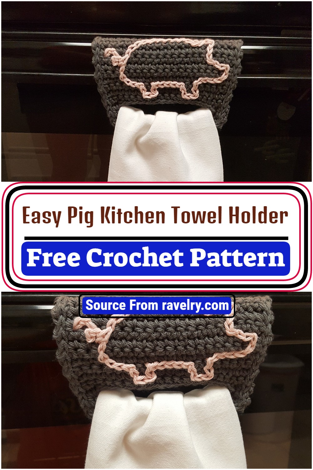 Easy Pig Kitchen Towel Holder Crochet Pattern