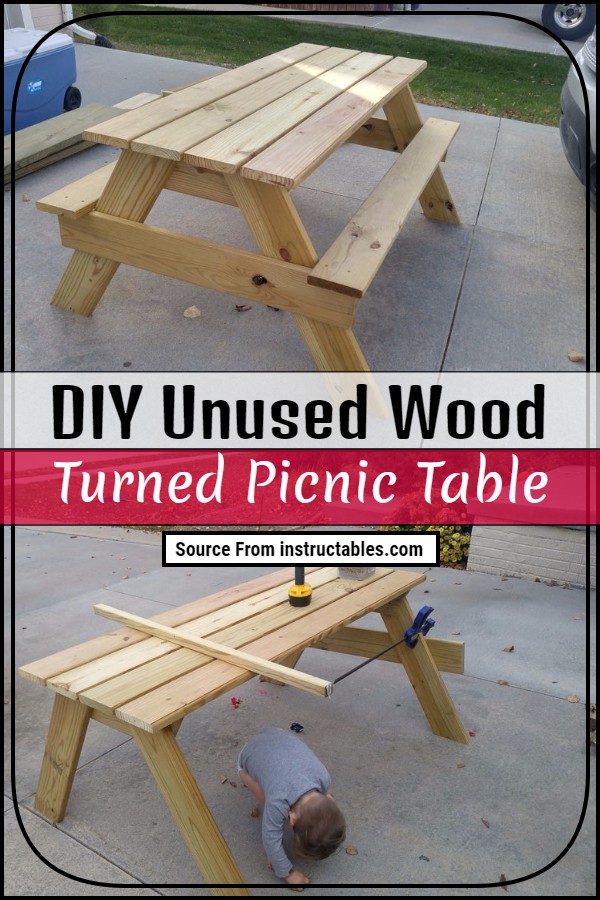 DIY Unused Wood Turned Picnic Table