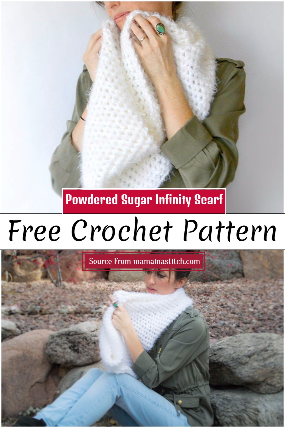Crochet Powdered Sugar Infinity Scarf Pattern
