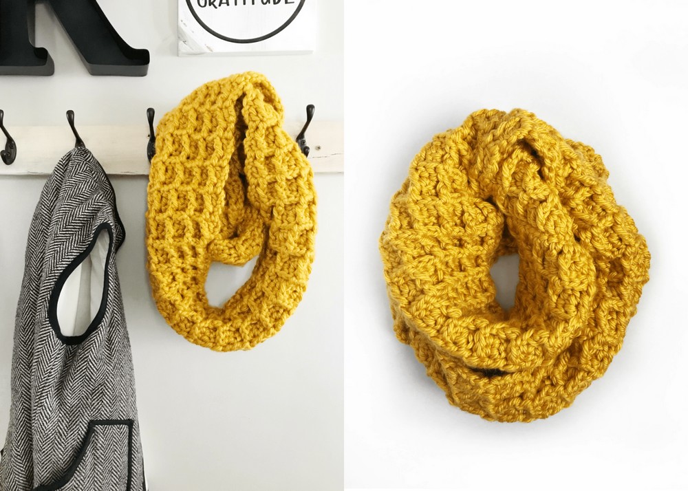 Crochet Waffle Stitch Infinity Scarf Pattern