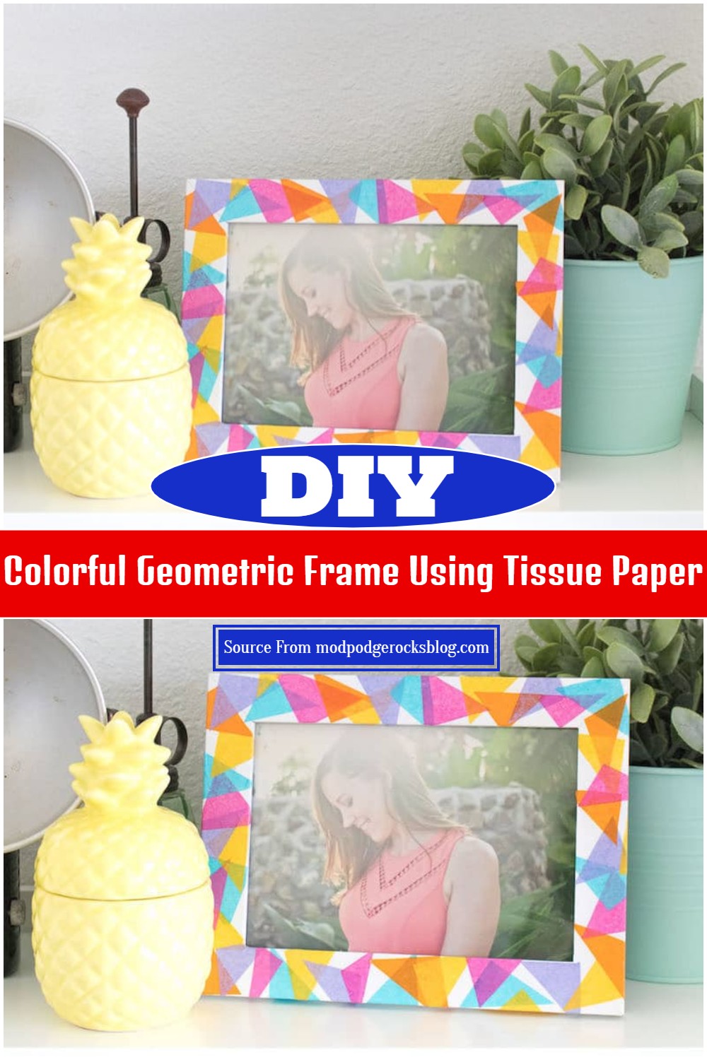 DIY Colorful Geometric Frame Using Tissue Paper