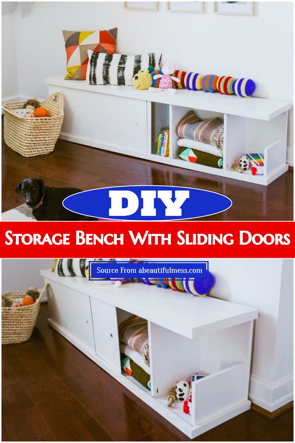 DIY Storage Bench With Sliding Doors
