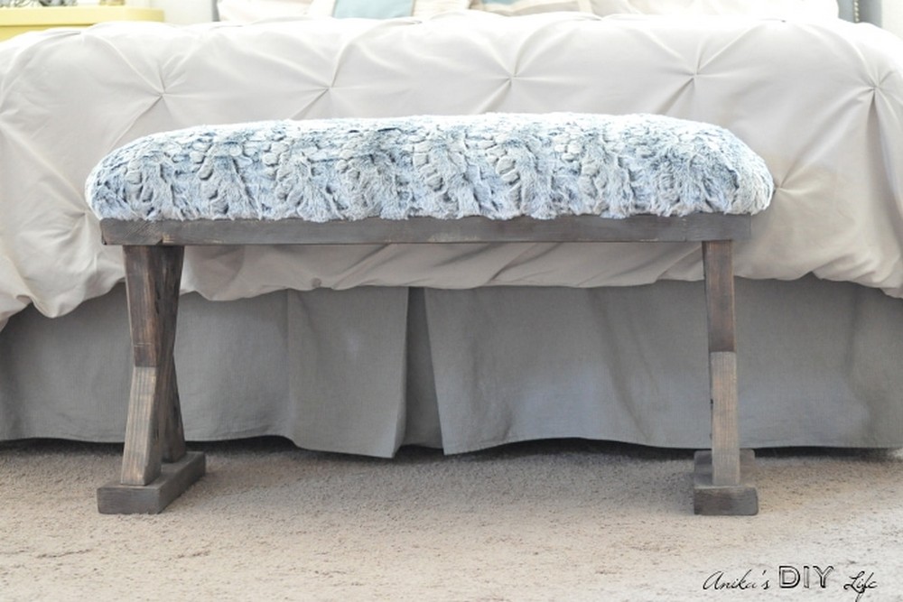 DIY Upholstered X-Bench using 2 x 4 boards with Plans