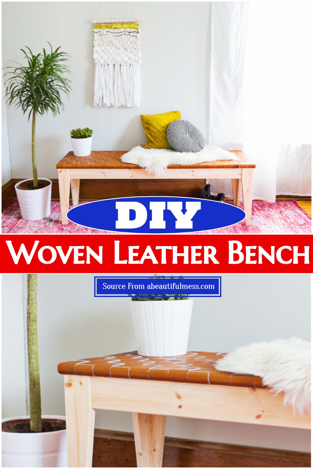 DIY Woven Leather Bench