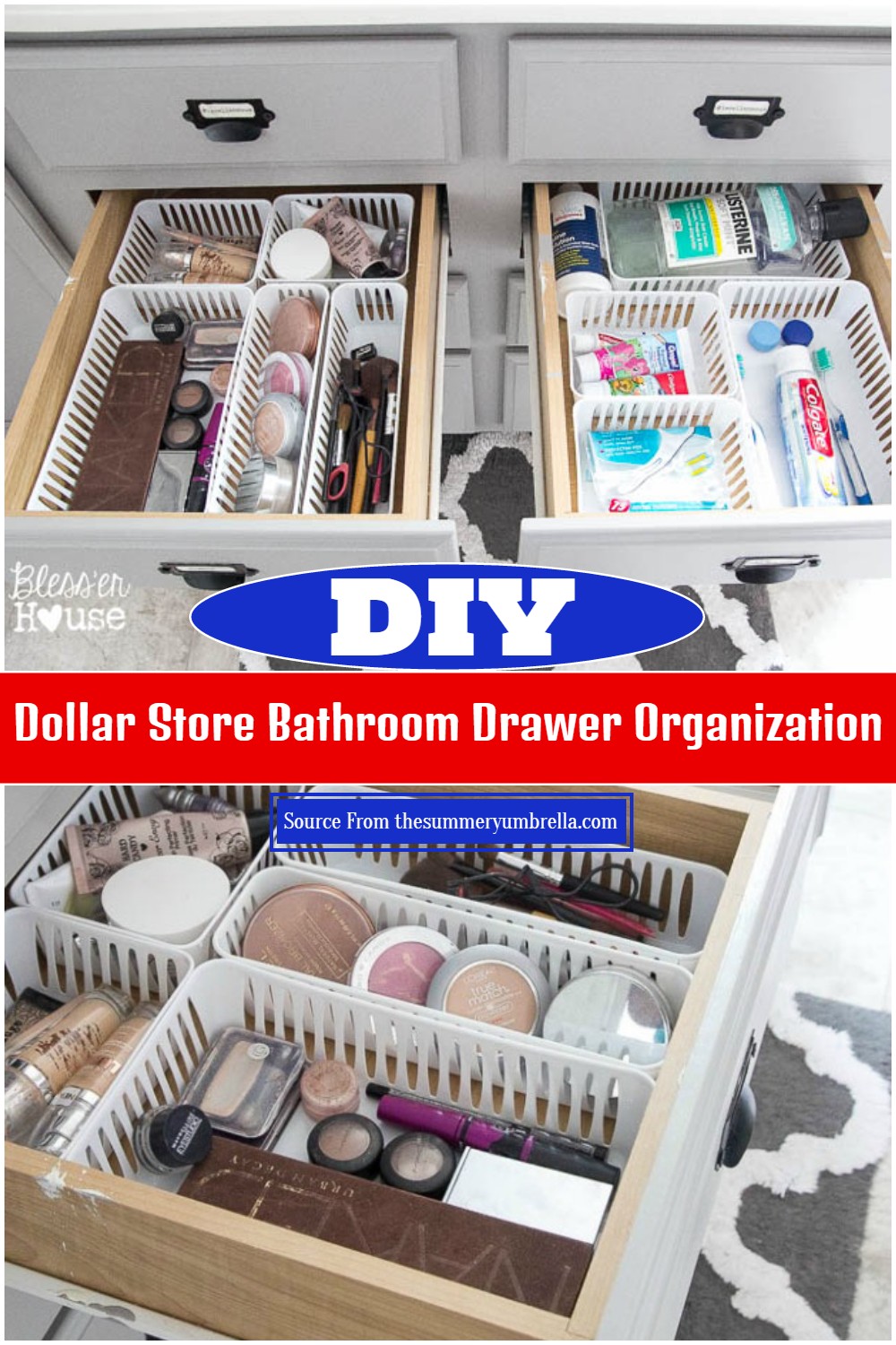 DIY Dollar Store Bathroom Drawer Organization