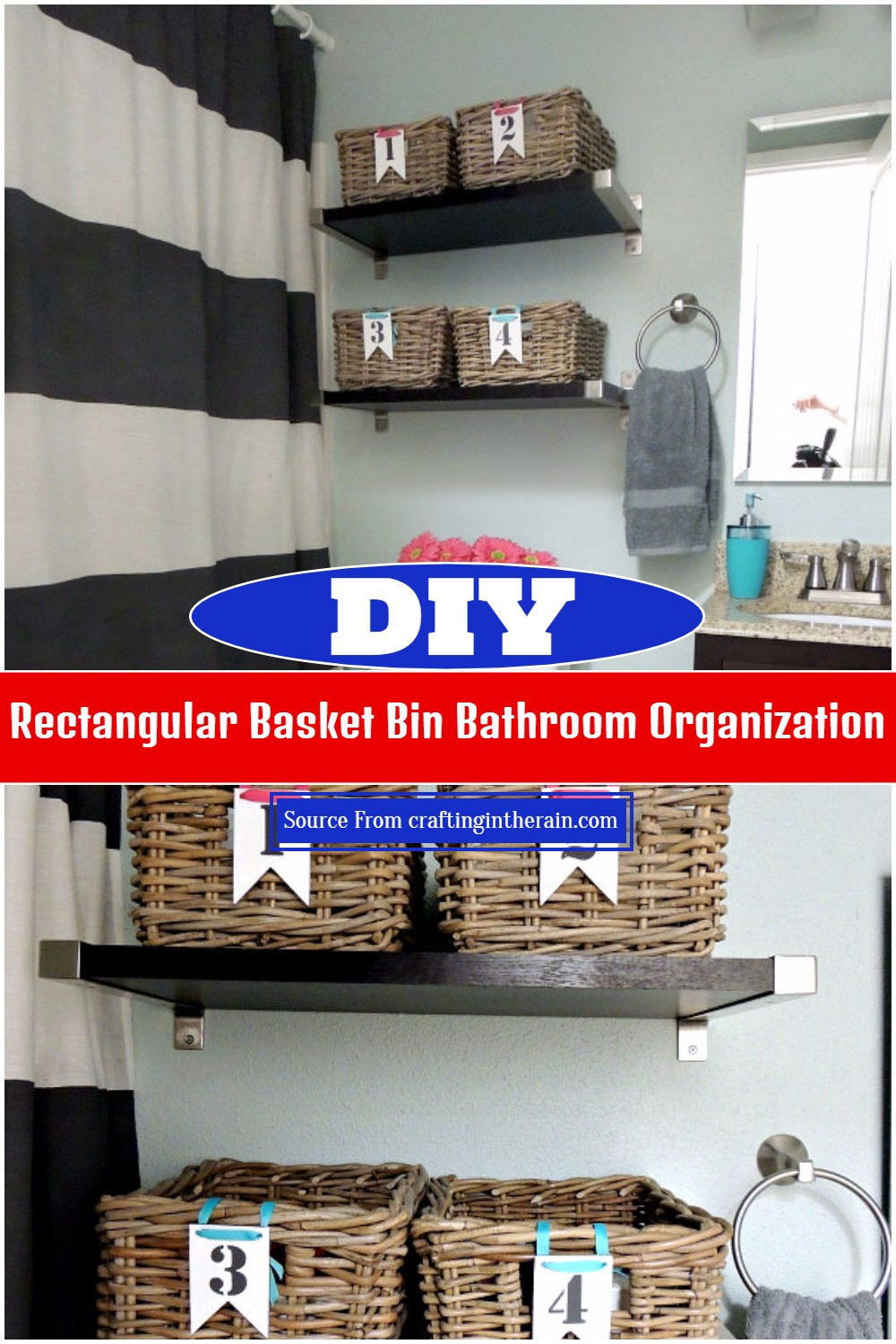 DIY Rectangular Basket Bin Bathroom Organization