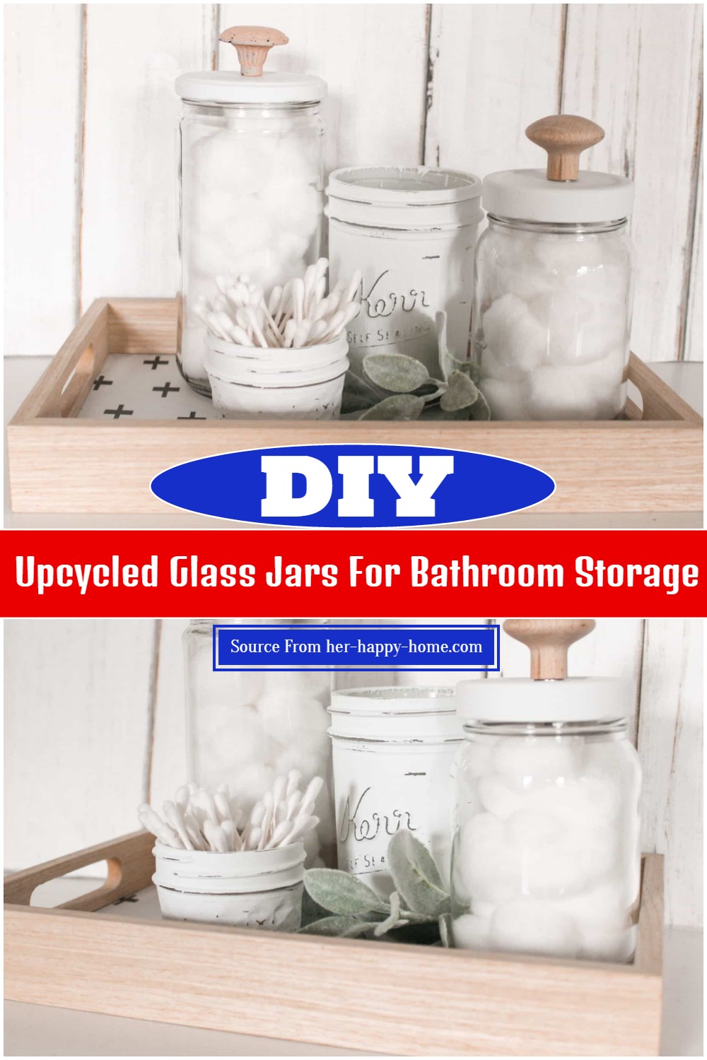 DIY Upcycled Glass Jars For Bathroom Storage
