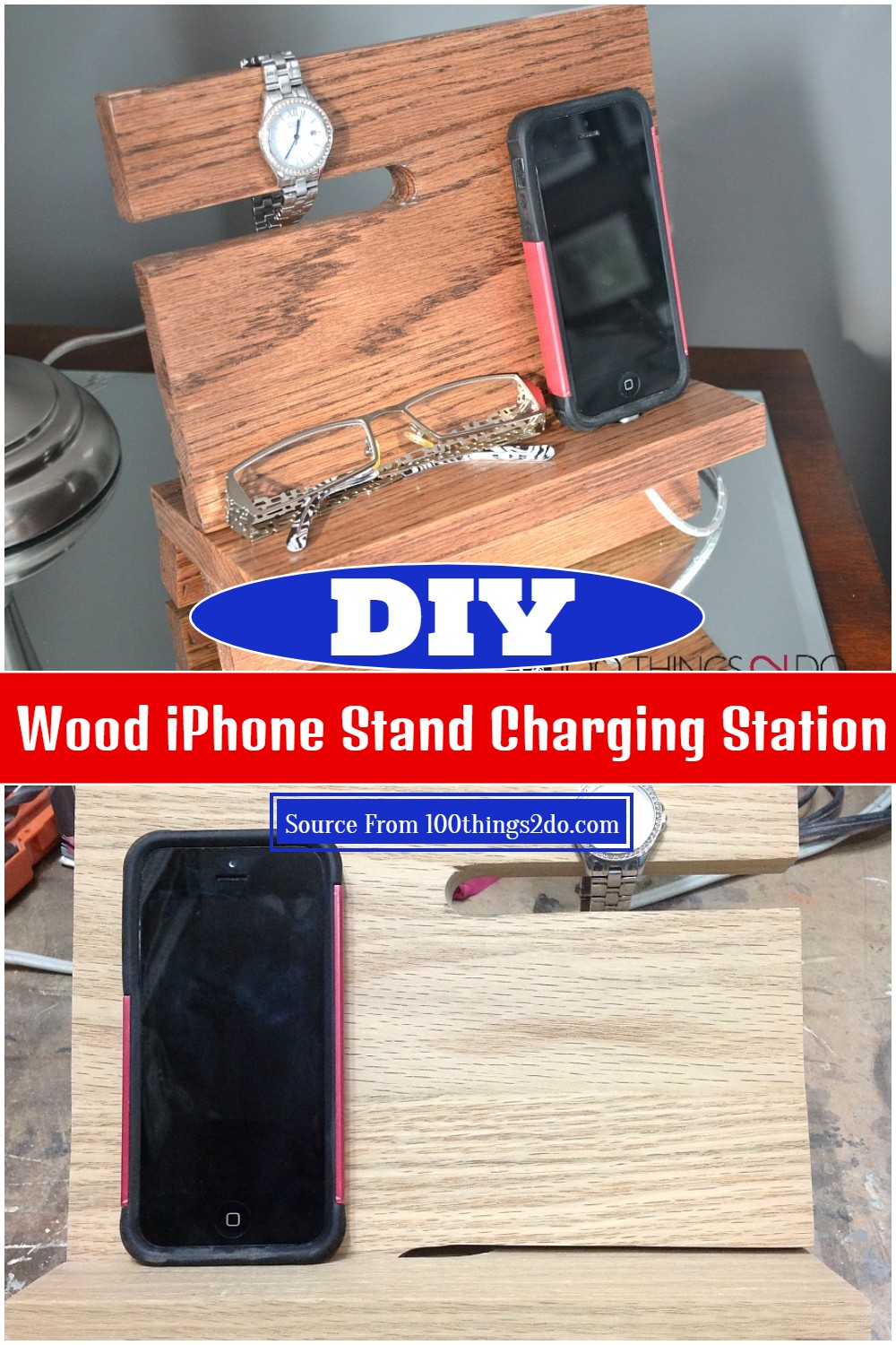 DIY Wood iPhone Stand Charging Station