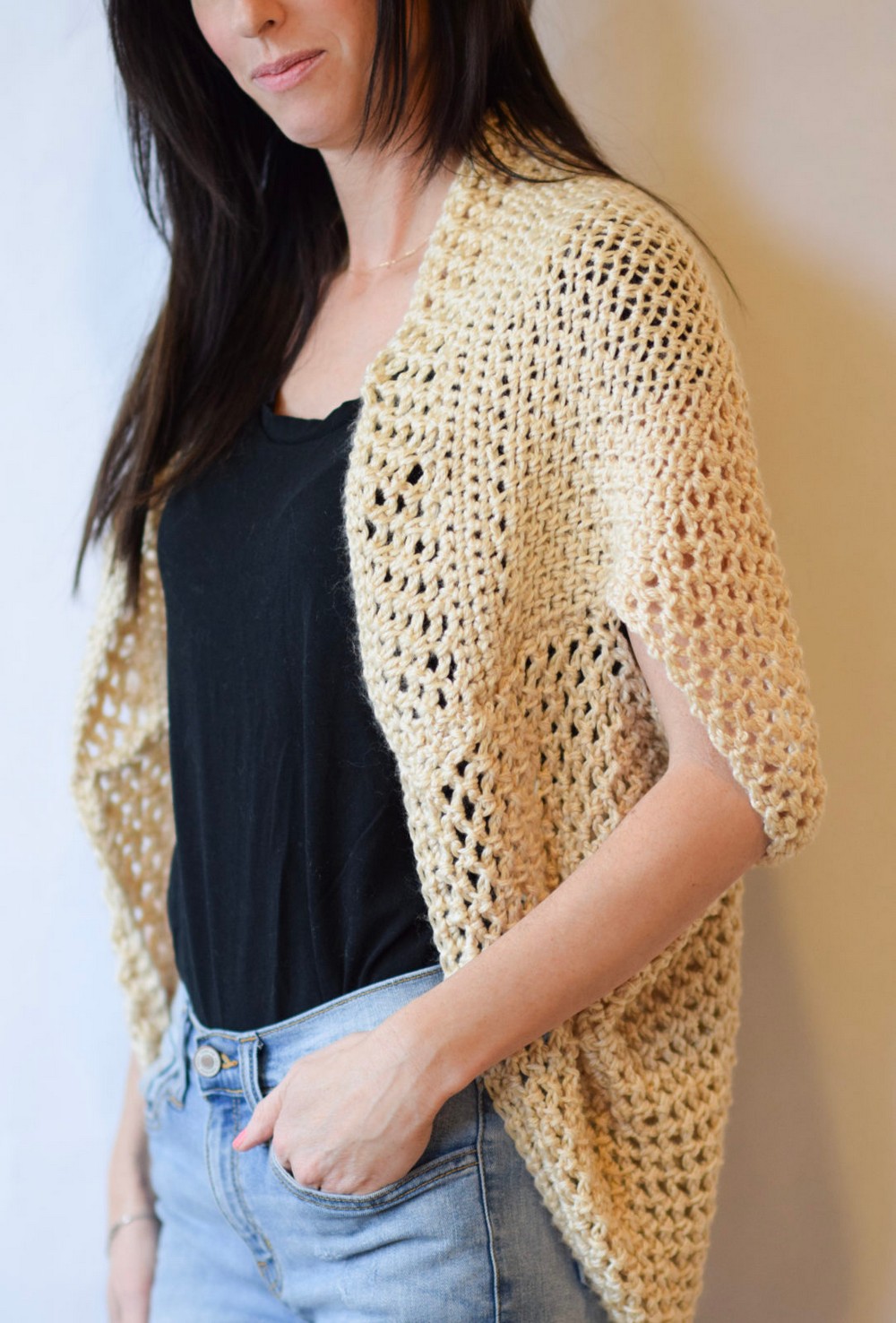 Crochet Mod Mesh Honey Blanket Sweater Free Pattern