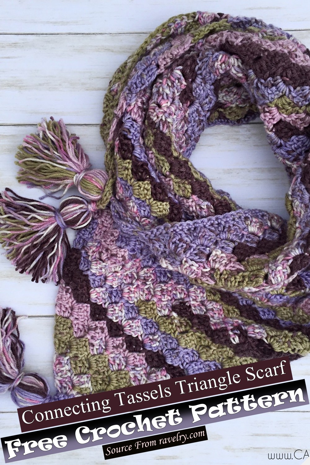 Free Crochet Connecting Tassels Triangle Scarf