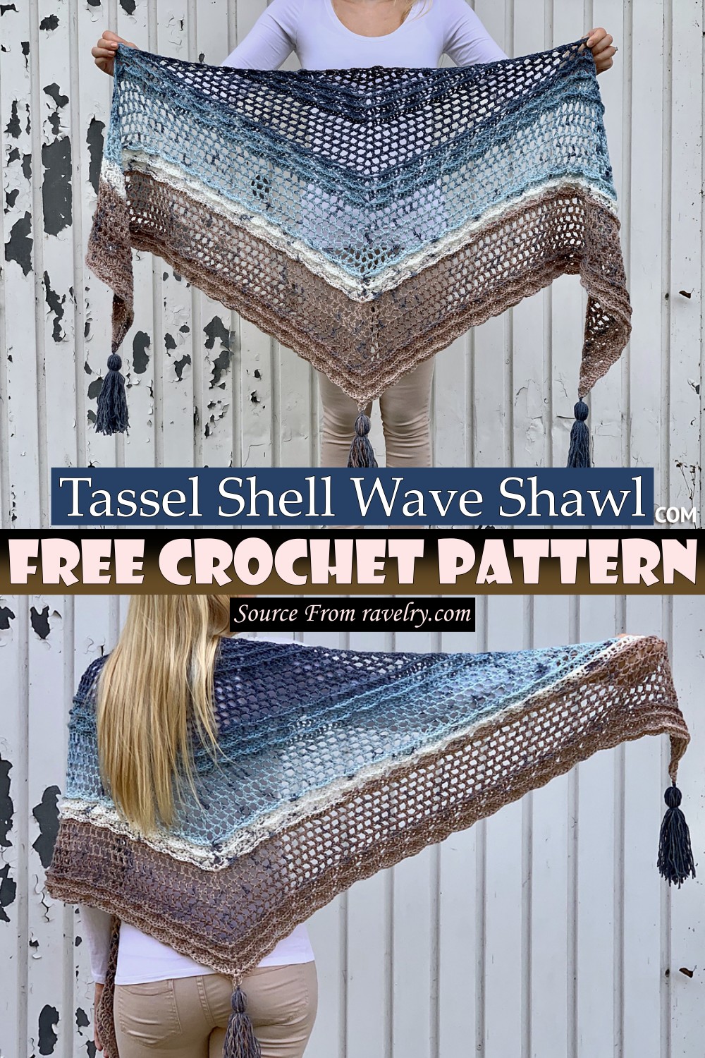 Free Crochet Tassel Shell Wave Shawl