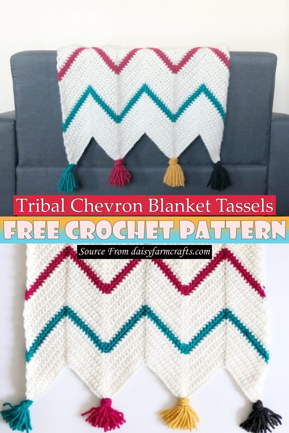 Free Crochet Tribal Chevron Blanket Tassels