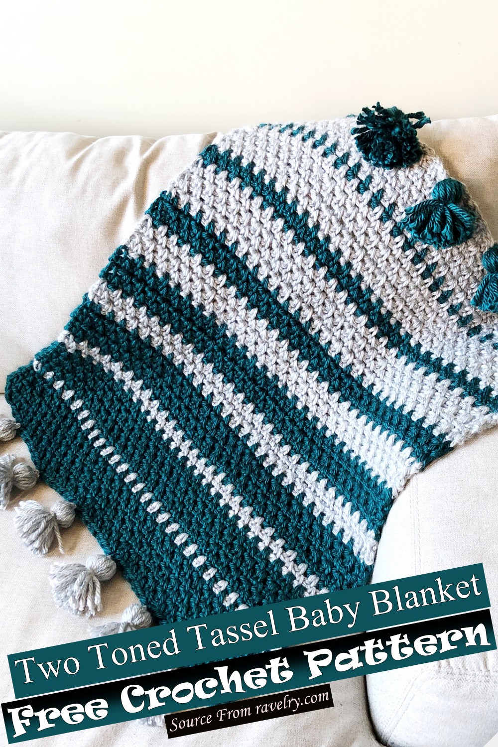 Free Crochet Two Toned Tassel Baby Blanket