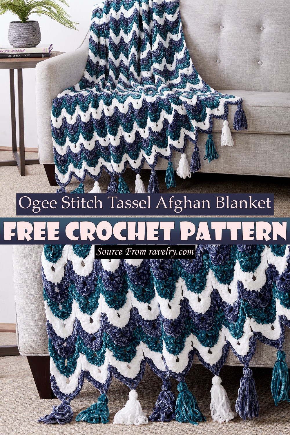 Ogee Stitch Tassel Afghan Blanket Free Crochet Pattern