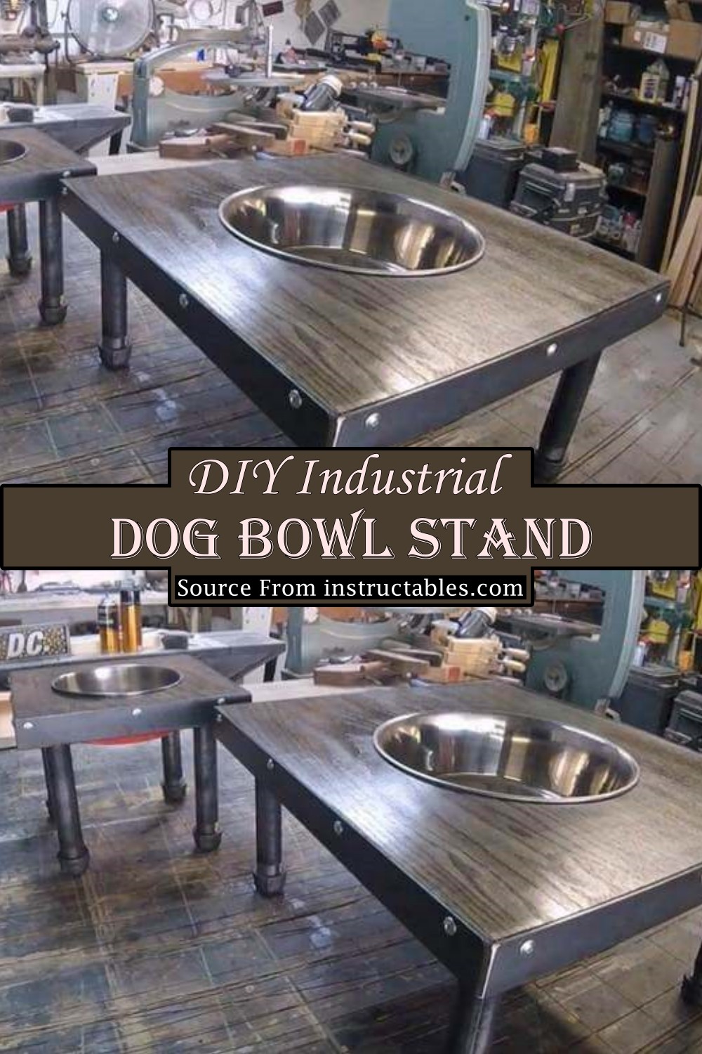 DIY Industrial Dog Bowl Stand