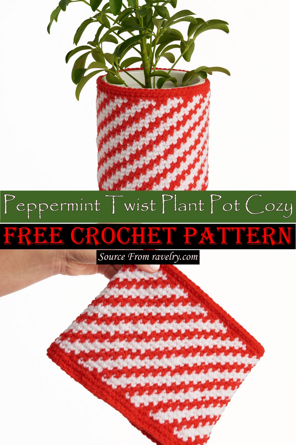 Peppermint Twist Plant Pot Cozy​ Crochet Pattern