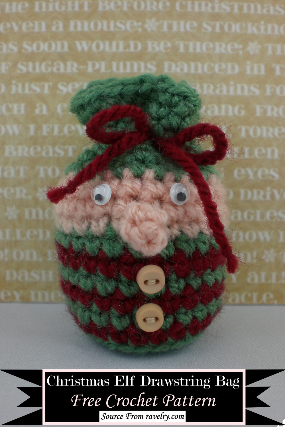Crochet Christmas Elf Drawstring Bag Pattern