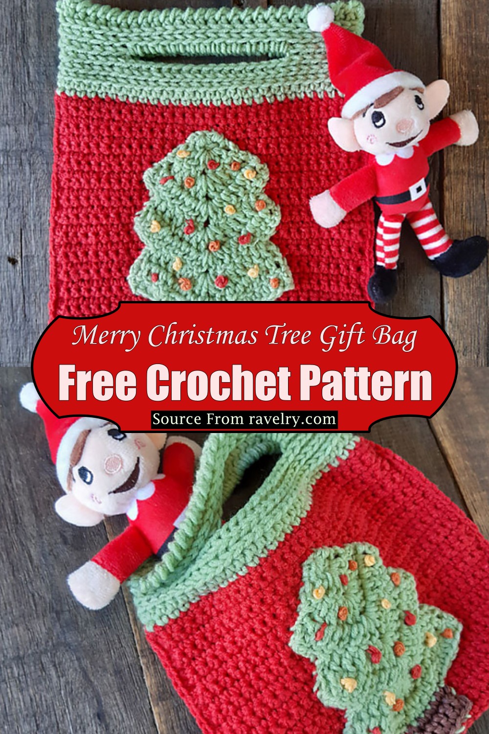 Crochet Merry Christmas Tree Gift Bag Pattern