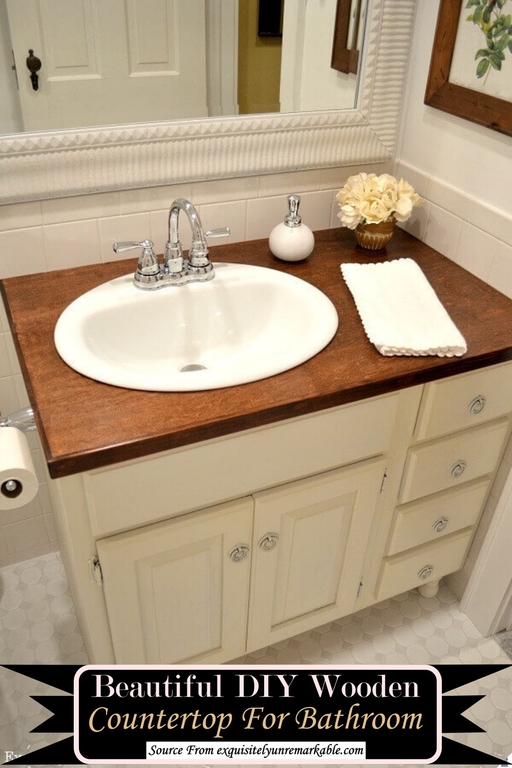 Beautiful DIY Wooden Countertop For Bathroom