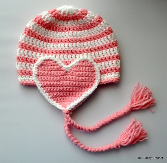 Crochet Valentine Heart Earflap Hat