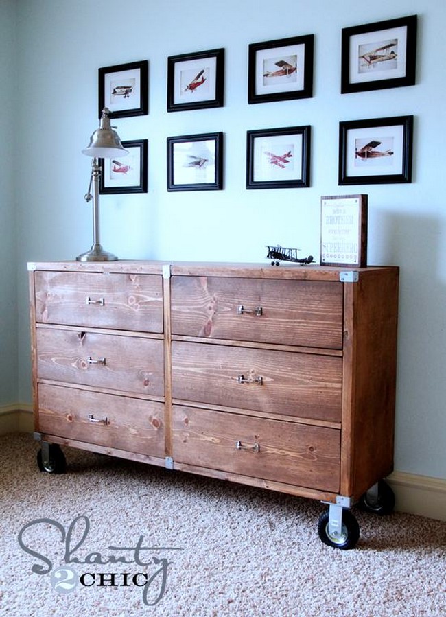 DIY Rolling Rustic Wood Dresser