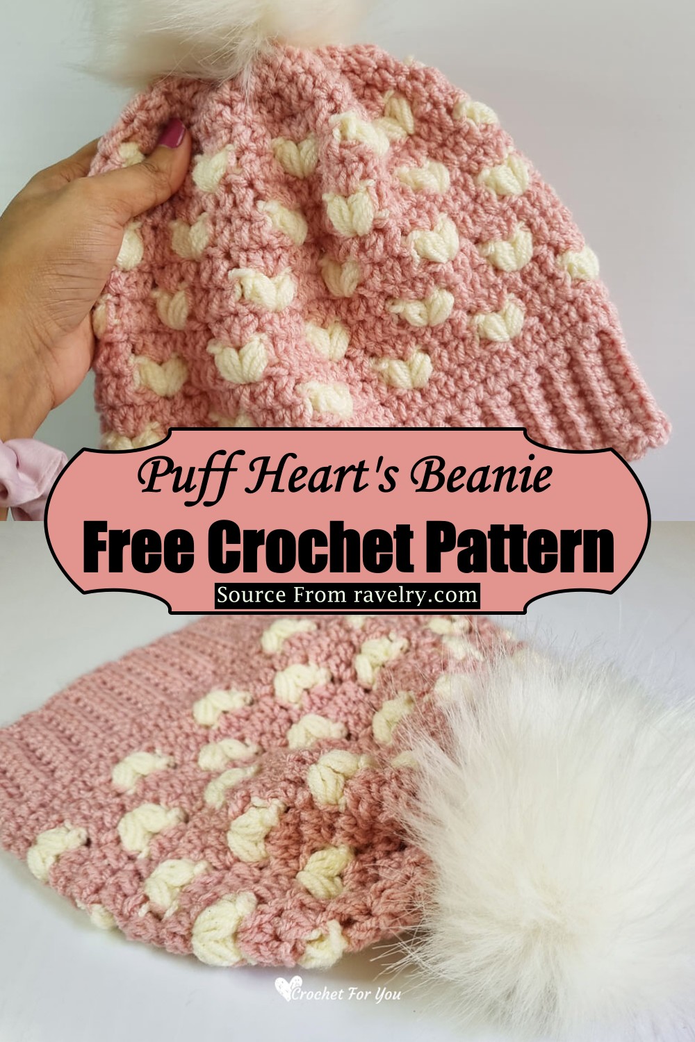 Crochet Puff Heart's Beanie