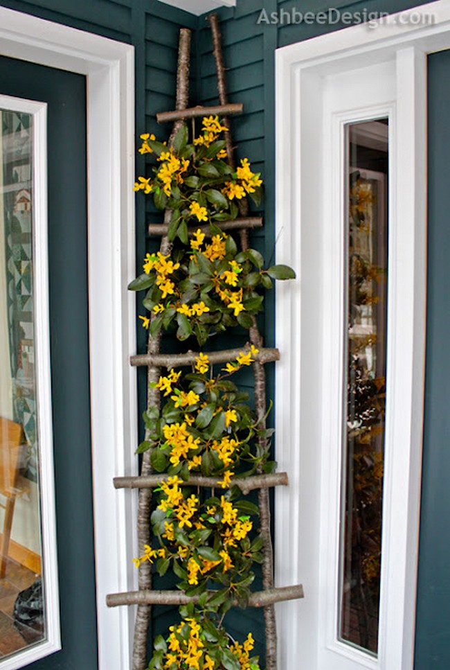 DIY Twig Ladder Spring Porch