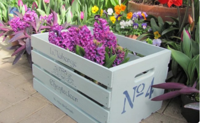 Painted Wooden Crate For Spring Porch