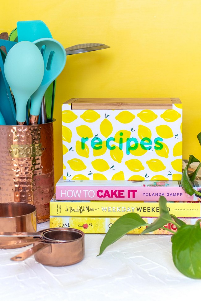 Recipe Box Makeover With Wallpaper