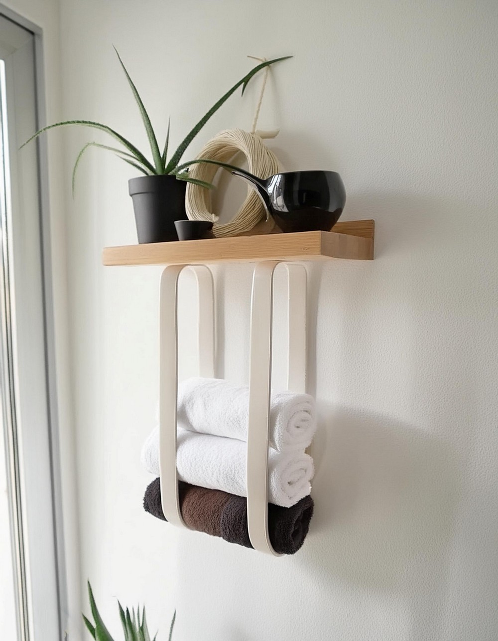 Wood & Leather Towel Shelf