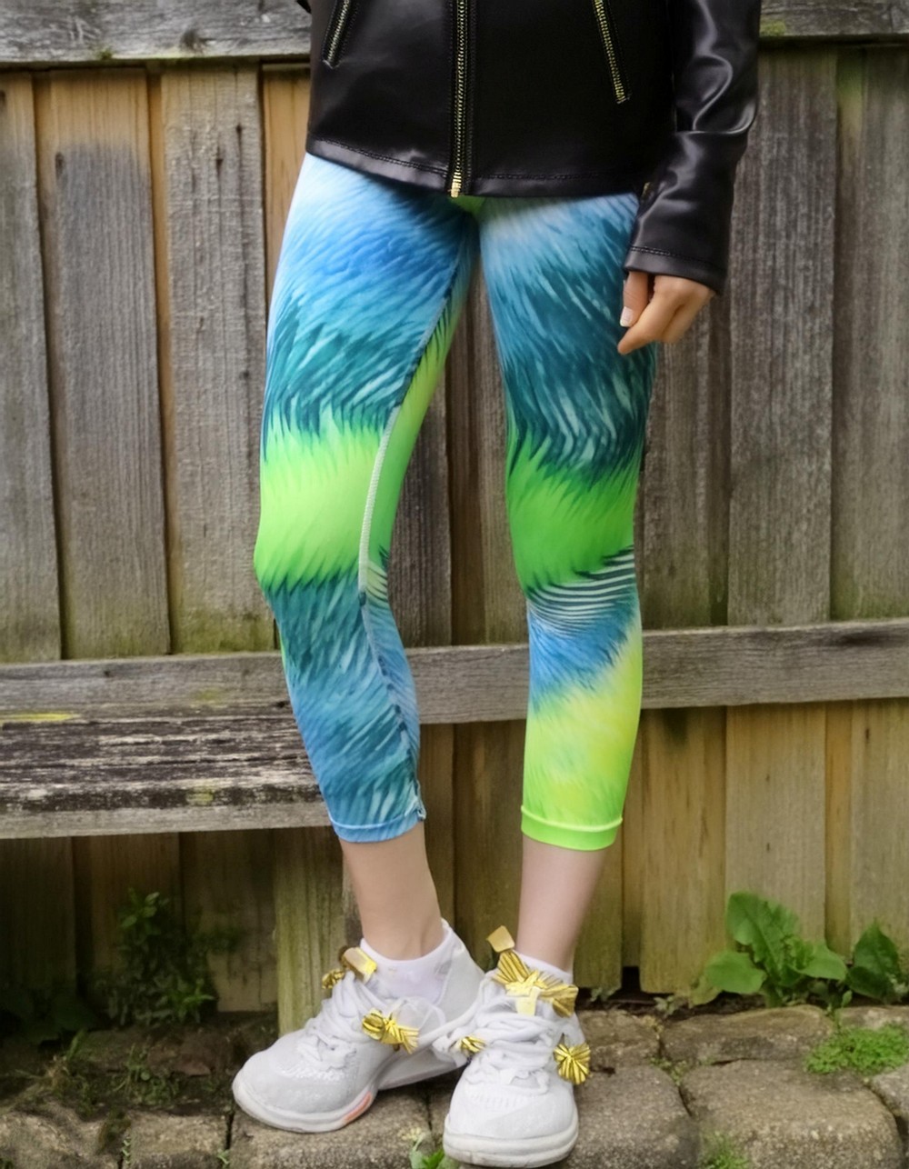 Tie-dye Leggings Funky Green Zig-zag Pattern