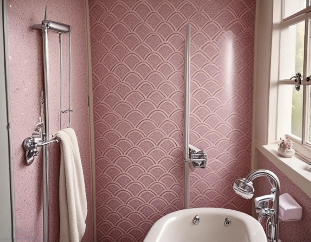 DIY Scalloped Pink Shower Wall