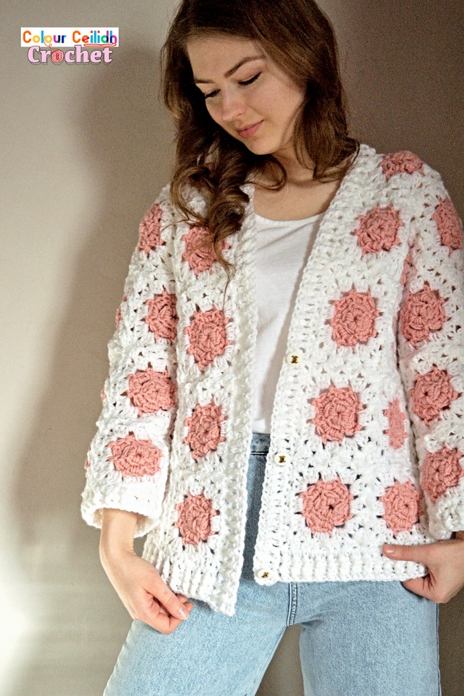 Granny Square Cardigan Rose