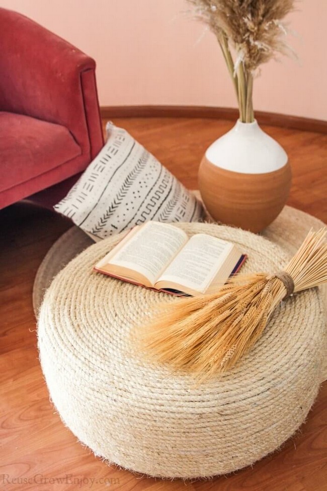 Tire Rope Ottoman For A Vintage Look