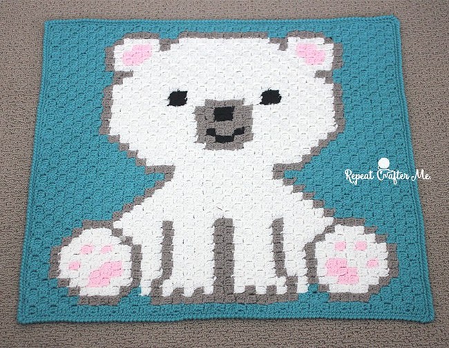 Free Crochet Polar Bear Cub C2c Blanket Pattern