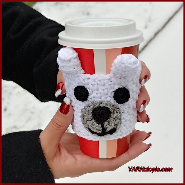 Free Crochet Polar Bear Cup Cozy Pattern