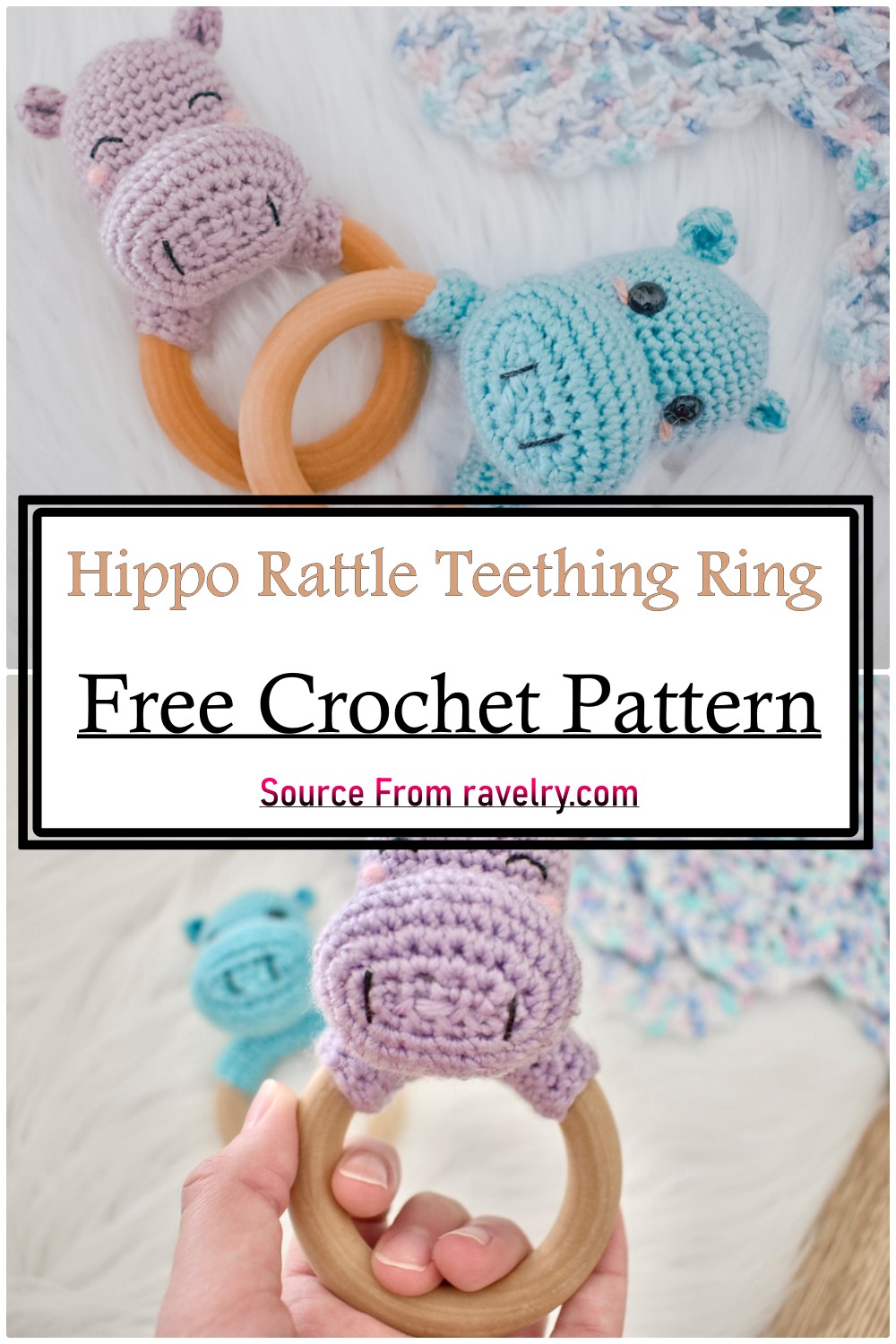 Hippo Rattle Teething Ring