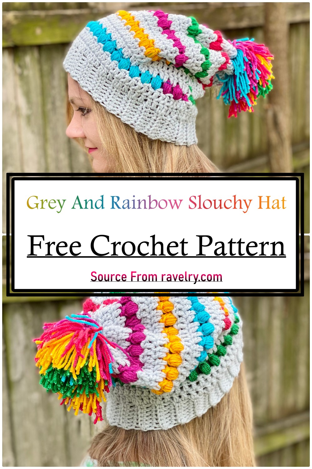 Grey And Rainbow Slouchy Hat