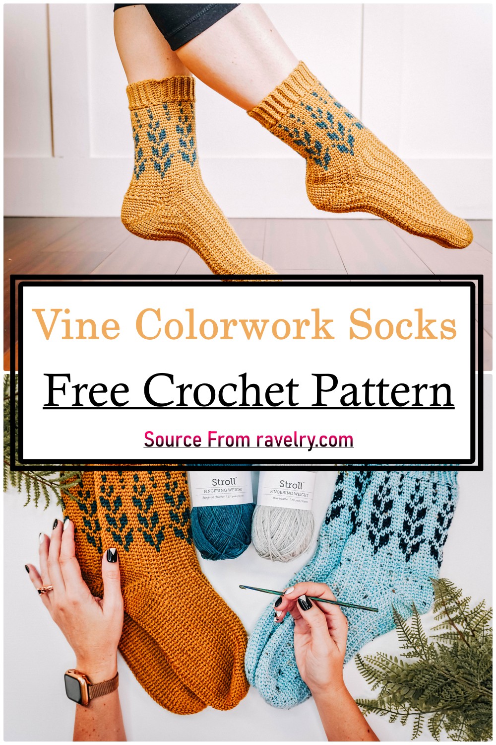 Vine Colorwork Crochet Socks