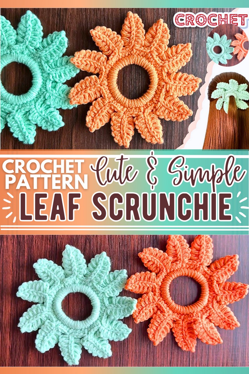 crochet leaf scrunchie