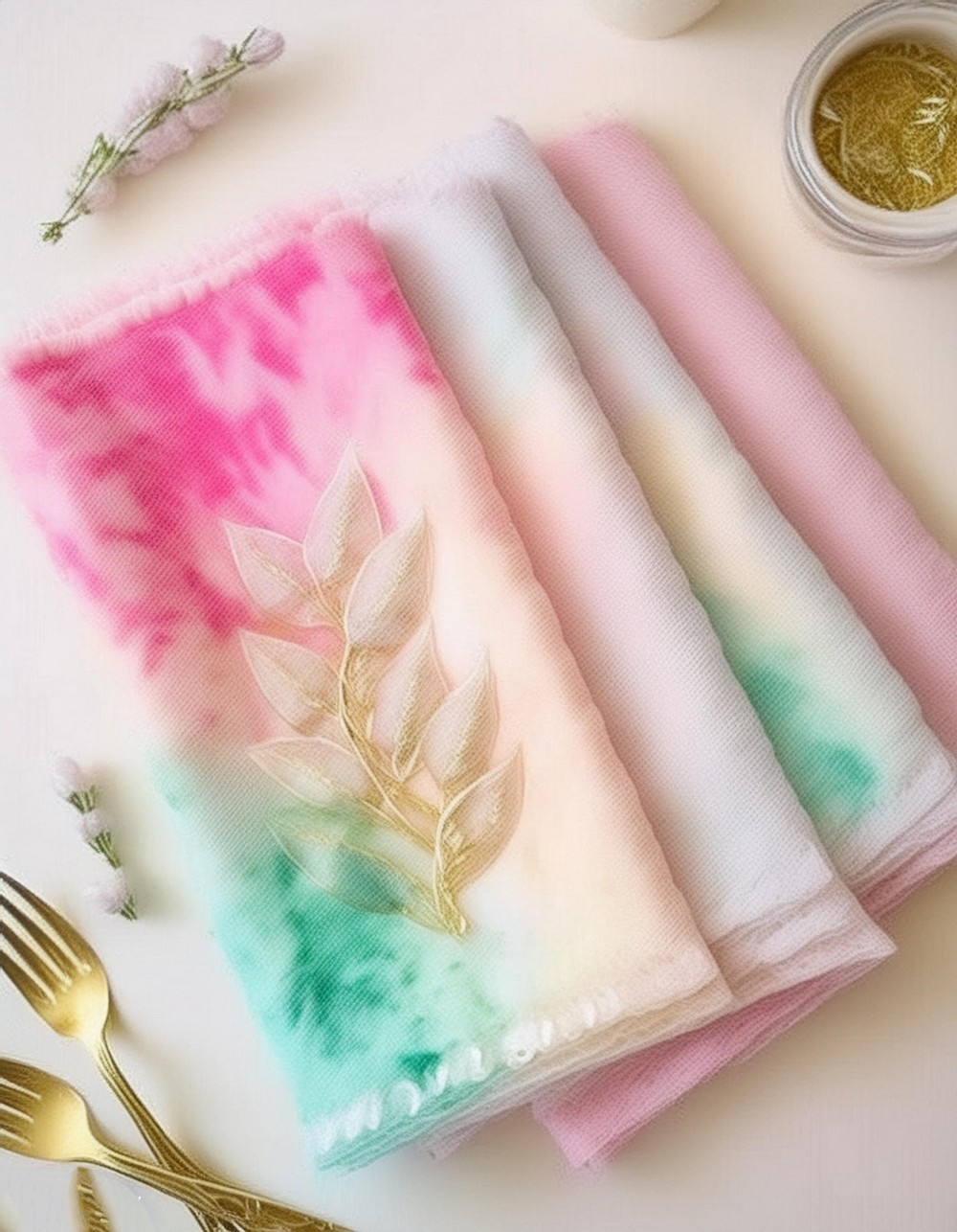 Pastel Dyed Plant Pattern Cloth Napkins