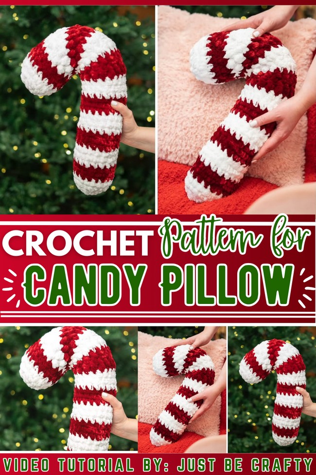 Crochet Candy Cane Pillow