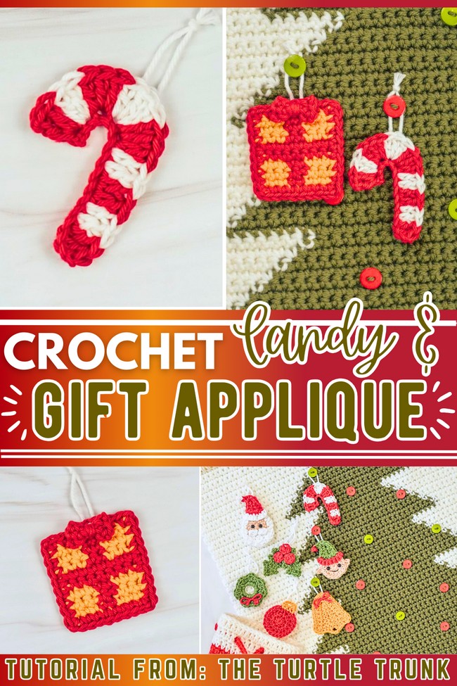 Crochet Candy Cane and Gift Appliqué