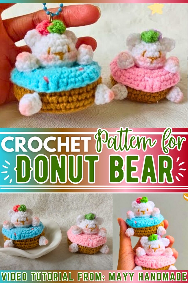 Crochet Donut Mini Bear Keychain
