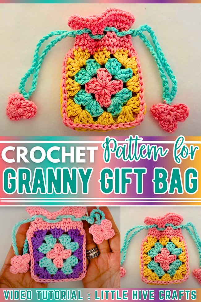 Crochet Granny Drawstring Gift Bag for Beginners 