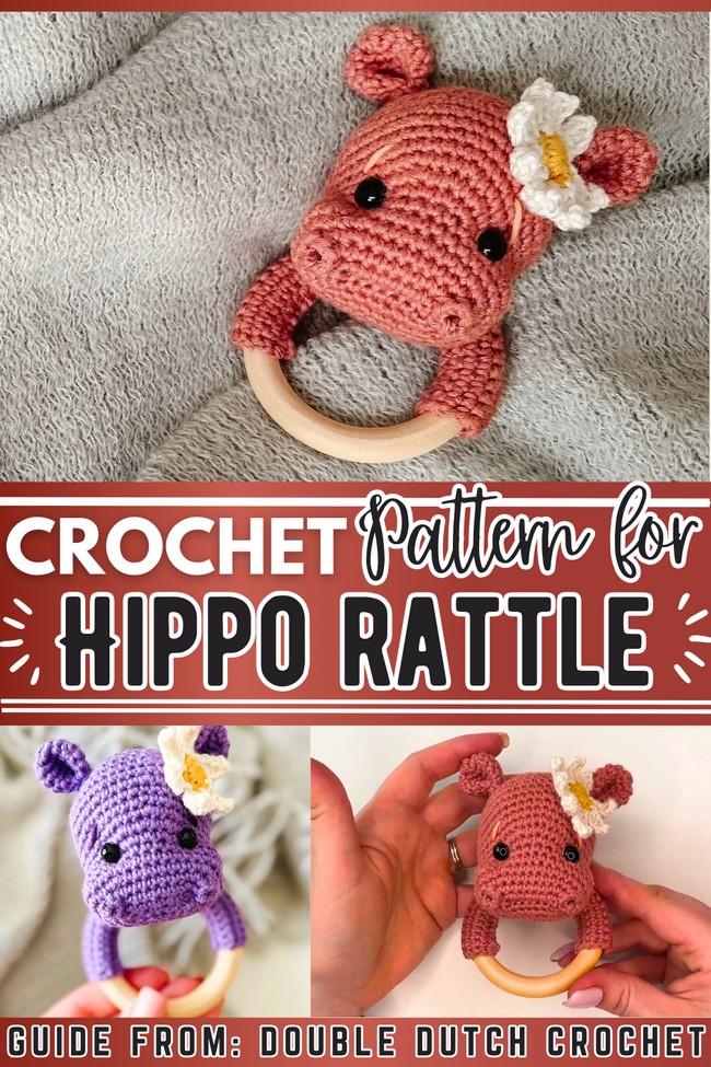 Crochet Hippo Teething Rattle