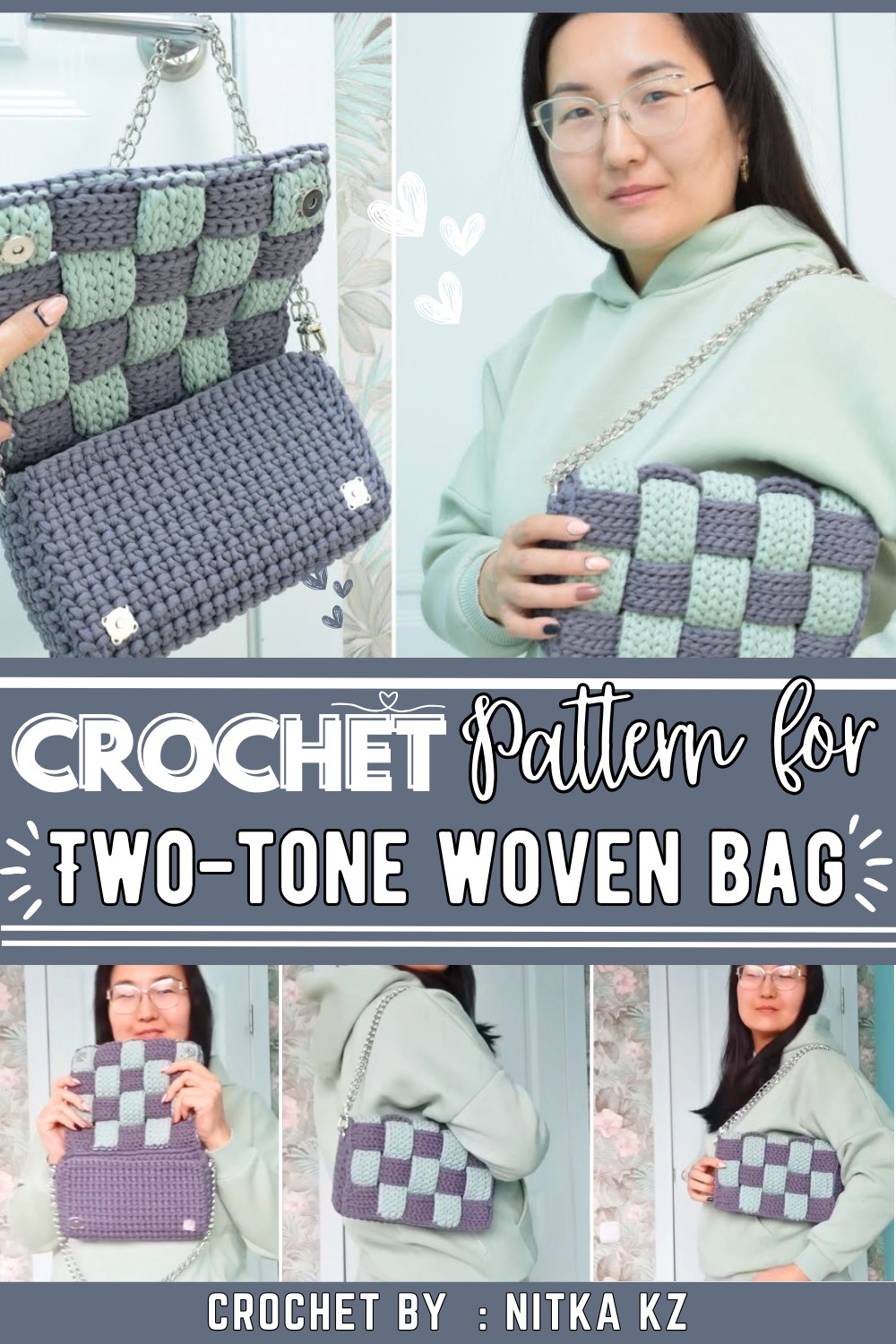Adorable Stylish Bag Two-tone woven bag Crochet Pattern