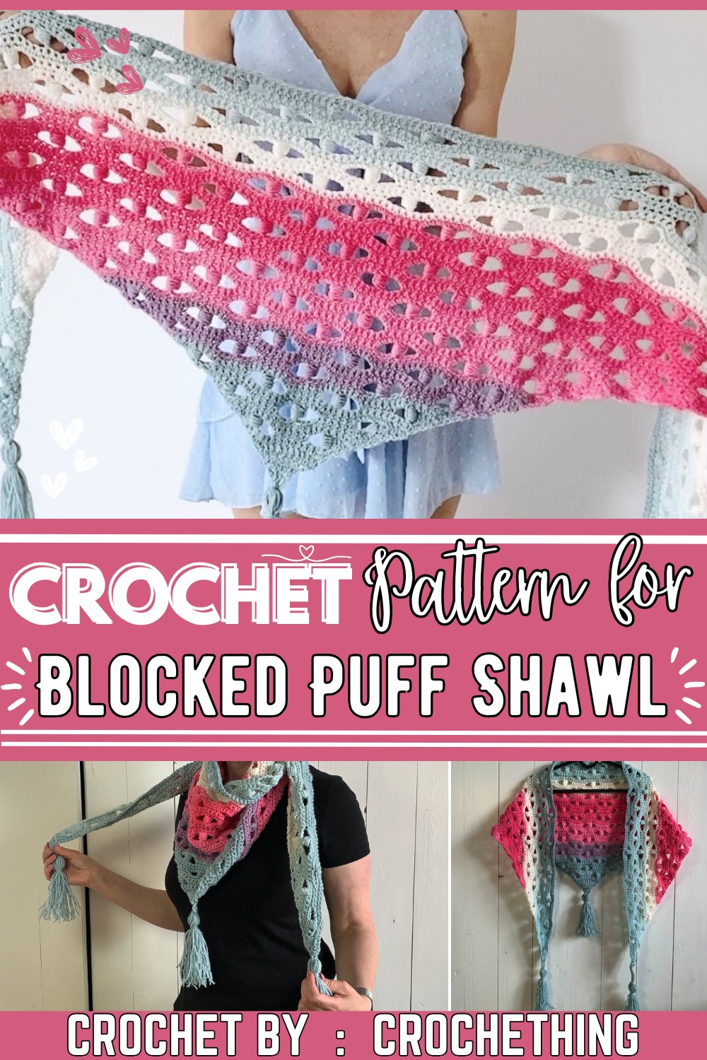 Blocked Puff Stitch Triangle Shawl Free Crochet Pattern