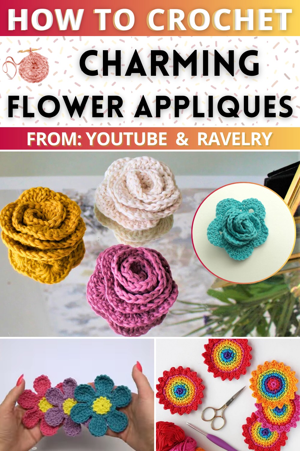 Charming Flower Appliques – Free Crochet Patterns