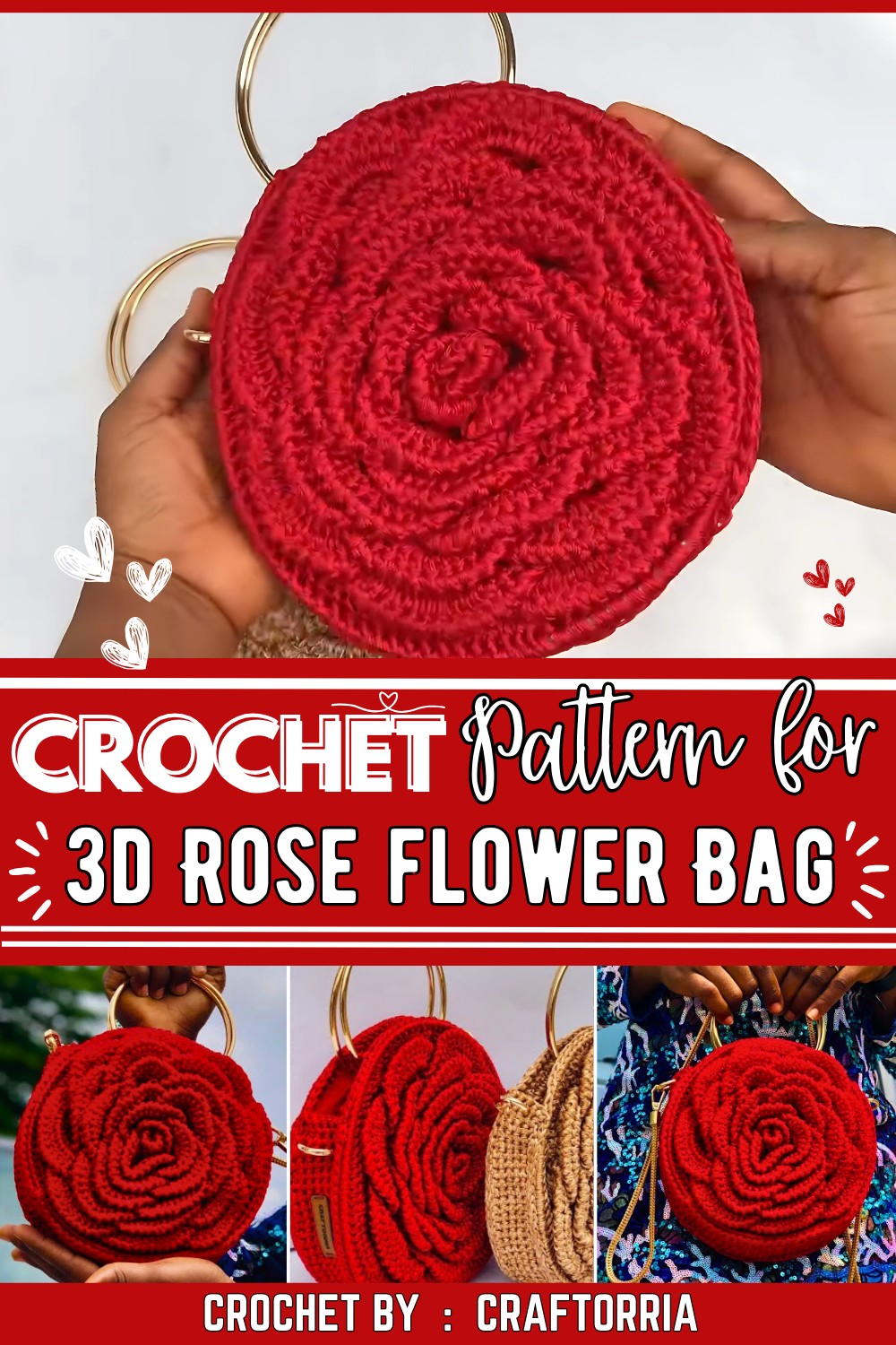 Crochet 3d Rose flower Bag tutorial